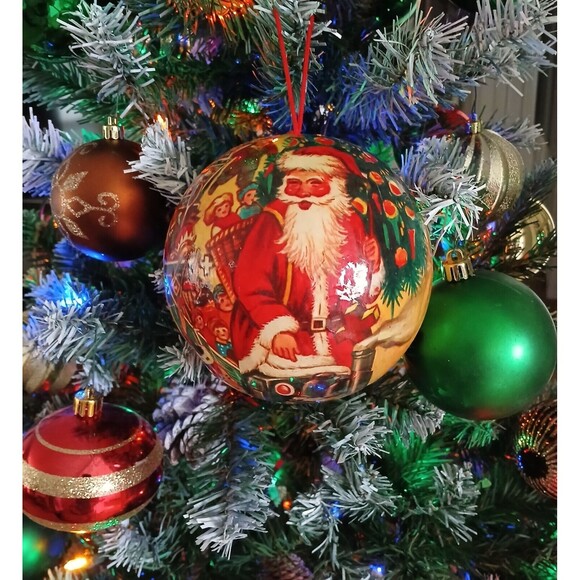 Vintage 5" Round Santa Claus Paper Mache Ball Christmas Ornament St. Nick Decor - Picture 10 of 10